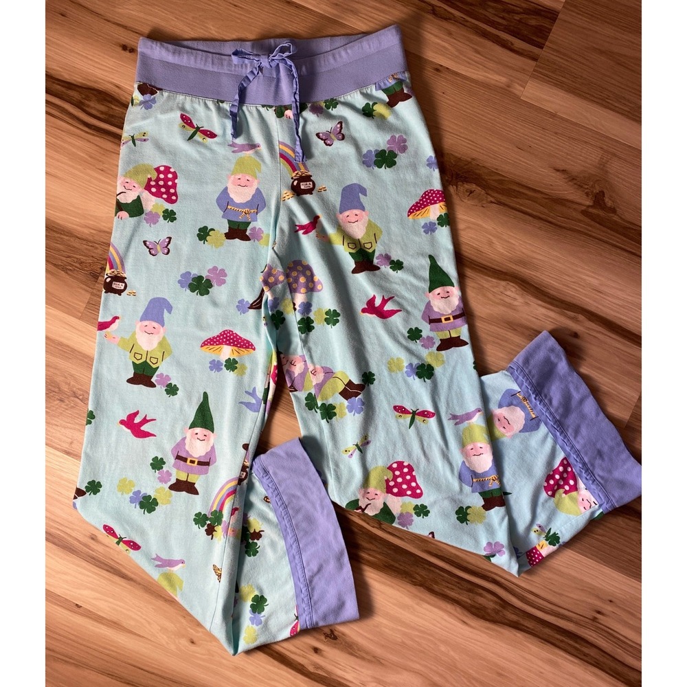 Nick & Nora Gnome Print Pajama Pants Blue Purple Sleepwear Women Small Rainbows